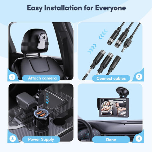ESIYTGOP 2-Kids 7 Inch 1080P Baby Car Camera Dual Monitor Display with Two Rear Facing Car Seat Cameras, HD Night