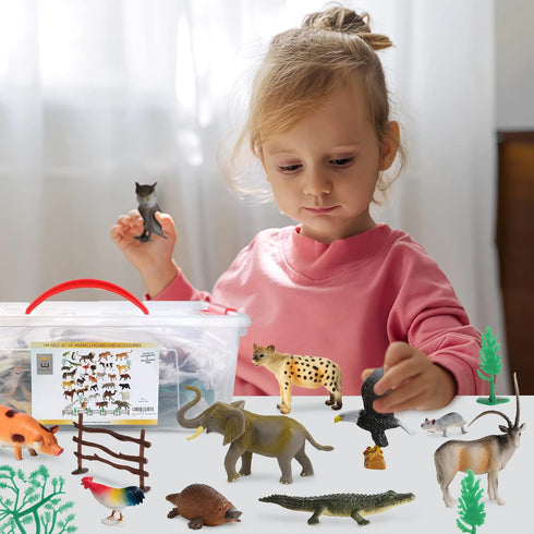 Migration 100 Piece Set of Animal Plastic Figures Playset, Includes Wild, Safari, Zoo, Jungle, Farm, Forest, Ocean