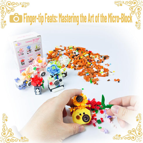 Gearblox Set Peony Mini Flower Cameras Micro Bricks Building Toy Collectible Cute Camera Miniature Toys Models Creative
