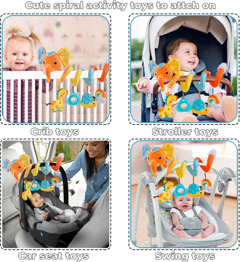 Car Seat Toys for Baby, Spiral Activity Stroller Toys for Infants 0-6 Months, Hanging Crib Toys with Music Box