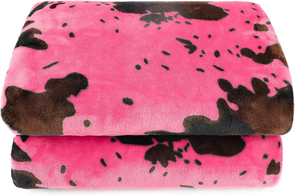 Cute Hot Pink Blanket for Kids - Soft Strawberry Pink Small Girls Toddler Blanket, Cow Print Gifts for Birthday Holidays