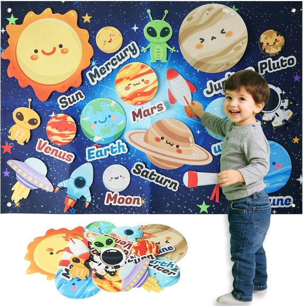 KAWITLO Toddler Solar System Toy, 33-Foot Children's Space Felt Board, Suitable Birthday Gift