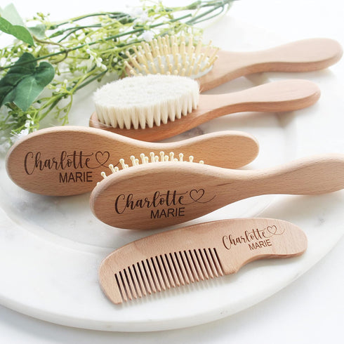 Personalized Wooden Baby Hair Brush - Perfect Gift for Baby Girls
