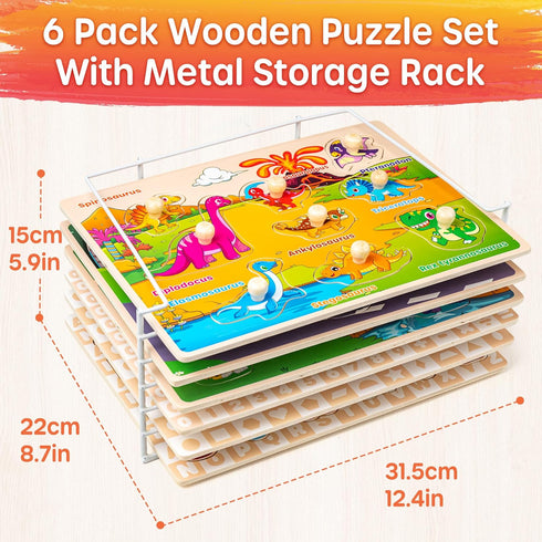 1-3, 6XSET 2-4 2 3 SYNARRY Wooden Puzzles for Toddlers Puzzles for Toddlers with Rack, Learning Alphabet Number Animal