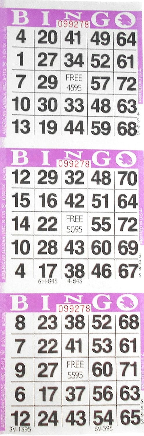 3 on Purple Bingo Paper Card Sheets (1,000 Sheets Per Pack; 3000 Cards Total)