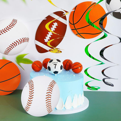 18 Pieces Sports Party Decorations, Sports Themed Birthday Supplies with 2 Banners and 16 Hanging Swirl Paper Garland
