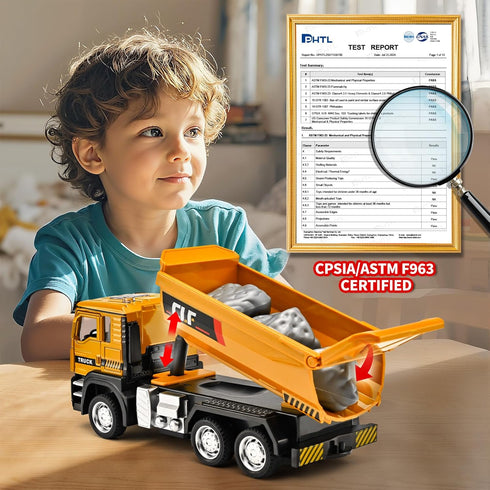 NOVAFUSION 3-5 3 Dump Truck Toys for Boys Year Old,Dump Truck Toy Metal Diecast Cab,Pull Back Toy Dump Trucks