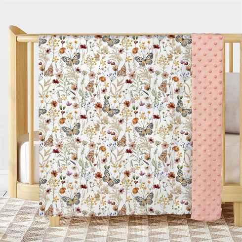 Buerhanerry 30"x40" Wildflower Butterfly Baby Blanket for Girls, Soft Double Layer Minky with Dotted Backing, Flower