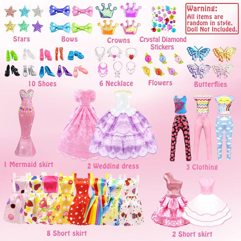 75Pcs Doll Clothes & Accessories Fashion Design Kit for 11.5 Inch Doll, Includes 2 Wedding Gowns, 10 Shoes & More
