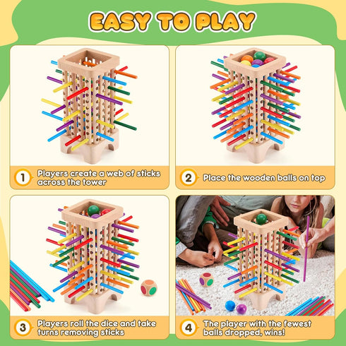 WhimsiPlay 42 3 4 5 6 Counting, 3 Montessori Game Wooden Board Games, Colorful Sticks Dice Game Math Learning Toys