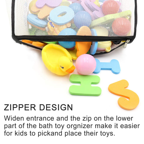 Bath Toy Organizer, Extra Large Opening Bathroom Toy Holder, Multiple Ways to Hang, Bottom Zipper Storage Bag
