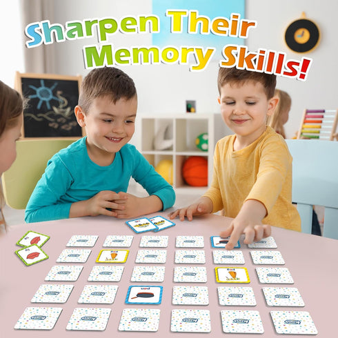 CVC Word Match Game, Memory Game, 60 Pcs Toddler Card Games for Kids Ages 3-6, Phonics Flash Cards for Preschool