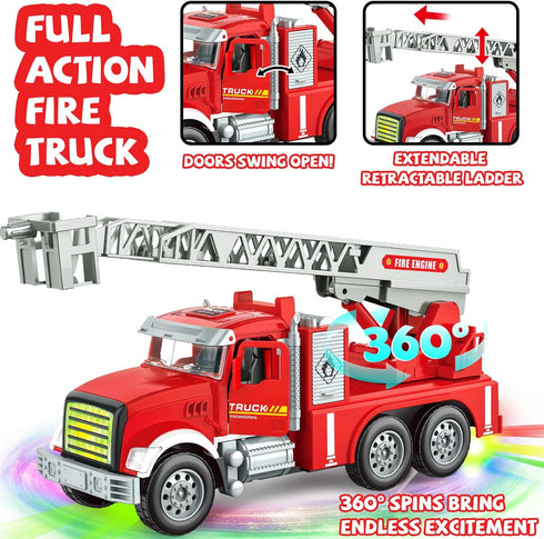 3-5, 1 2 3 4 5 6 Toddler Boy Toys, Fire Trucks for Toddlers Lights Music Toy Cars with Rotating Extend Ladder
