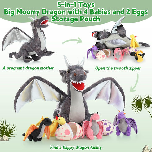 7 Set, 22 inch 4 2 MaoGoLan Pcs Dragon Plush Toy Large Dragon Stuffed Animal with Babies & Eggs in Mom's Belly