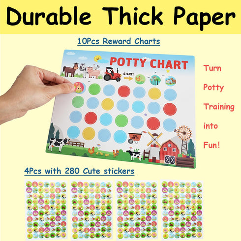 HelloKids 10 280 Potty Training Chart, Farm Animals Stickers Rewards for Toddlers Kids Toilet Training Success Pages