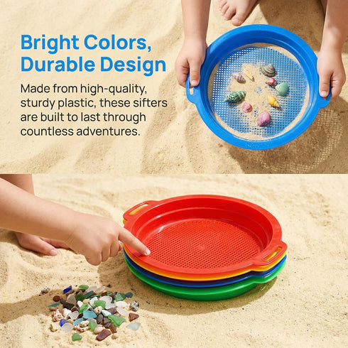 8 Pack 9.75 8.75 Inch Set Suwimut Sand Sifter Sieves for Kids Beach Toys, x Plastic Sand Sifting Pan Strainer