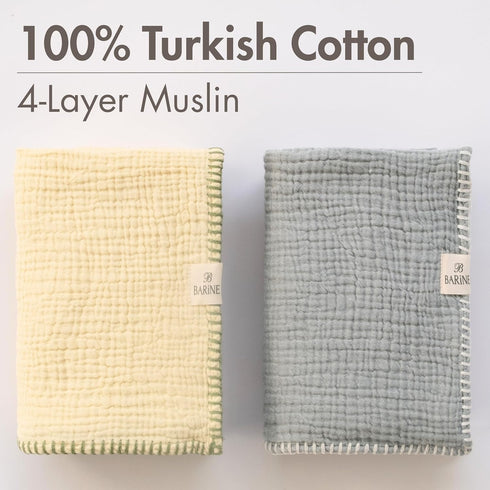 100% 4-Layer (2, 33x33 inches) Baby Blankets for Boys & Girls Organic Turkish Cotton Muslin Blankets for Newborn