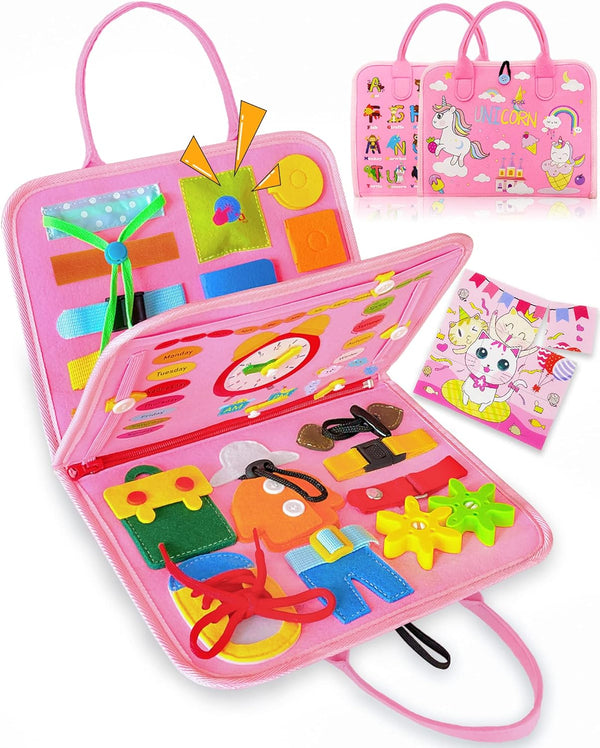 Exorany Busy Board Montessori Toys for 1-4 Year Olds, Sensory Educational Toys, Birthday Gifts for Toddlers