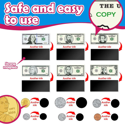 60 Kasfalci PCS Magnetic Money for Kids for Learning, Math Manipulatives, Learning & Education Toys for Classroom