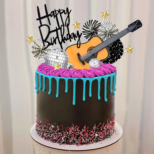 BANBALLON 15 PCS Guitar Cake Toppers Music Theme Birthday Cake Decorations for Musical Theme Parties