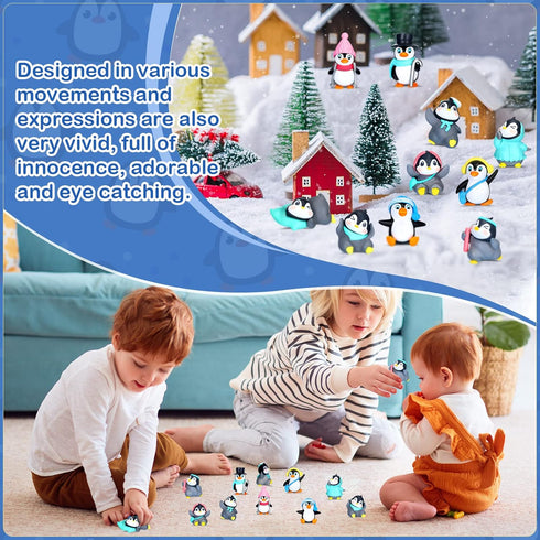 Macarrie 30 Pcs Penguin Figurines Cute Mini Penguin Characters Collection Playset for Cake Decoration for Boys & Girls