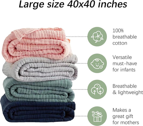 2 Pack 100% 40x40Inch SWEET DOLPHIN Muslin Baby Bath Towels Blanket - Cotton Towel for Babies, Infants, Toddlers