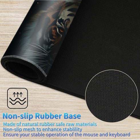MTG Playmat, 24 x 14 Inches Game Mat for TCG and Card Games, Non-Slip Base with Stitched Edges, Tiger