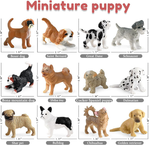 12PCS Mini Dog Figurines - Realistic Hand Painted Tiny Dog Toys Playset for Kids, Miniature Puppy Cake Topper