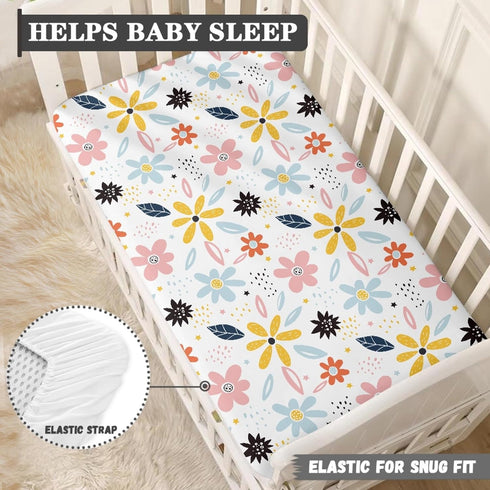 Streeyiu 52x28x8 Floral Baby Crib Sheets for Boys Girls Colorful Flowers Fitted Crib Sheet for Standard Crib
