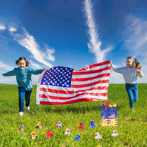 24 SCIONE Patriotic Rubber Ducks - Pcs Independence Day Novelty Funny Squeeze Baby Shower Bathtub Ducks for Fourth