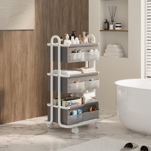 Wennop 3-Tier 3 6 Baby Diaper Caddy Organizer Cart, Mobile Nursery Storage Carts with Wheels, Dividers & Mesh Pockets