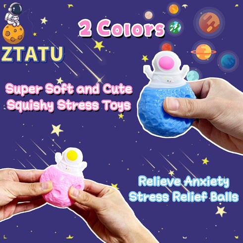 ZTATU (2-Pack) 4-8 Astronaut Stress Balls for Kids Squishy Fidget Toys Pop It Squeeze Ball, Stress Relief Toys Adults