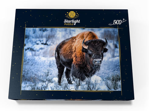 MyPuzzle American Bison Crouching in Snow in Winter, Yellowstone National Park - Premium 500 Piece Jigsaw Puzzle