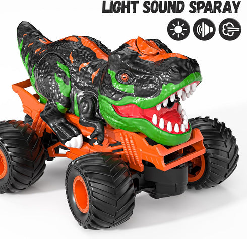 3-5 1:24 3+ TEMI Remote Control T-rex Truck for Kids Years, Scale Monster Truck with Roar, Light and Mist Spray, High