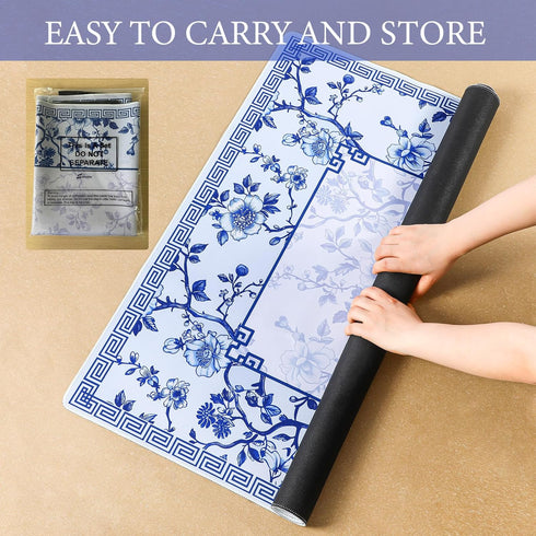 Sonwyoung 1 31.5" 31.5" Chinoiserie Mahjong Mat with Carrying Bag x Blue and White Rubber Anti Slip and Noise Reduction