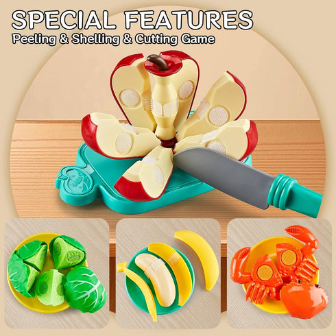 85Pc Sets 2 Kidsciety Pretend Play Food for Kids Kitchen, Cutting toy food with Baskets, Play Kitchen Accessories
