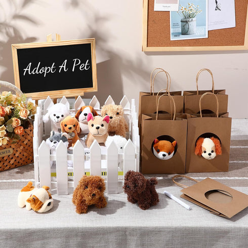 36 Pcs Mini Plush Toy Stuffed Animals Set with 10 White Fence, 12 Gift Bags, Chalkboard Signs for Birthday Party