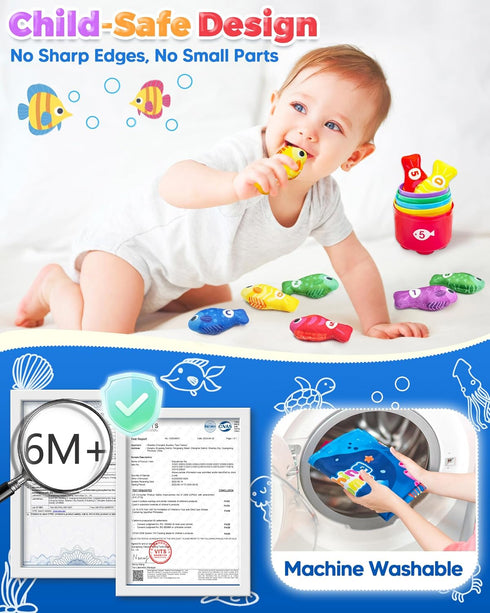 1 1 2 12-18 1-3 Montessori Toys for Year Old, Toddler Fishing Game with Stacking Cups, Learning Educational Toys