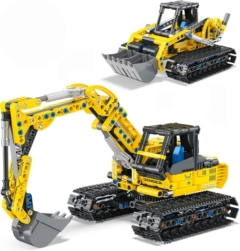 2-in-1 Excavator & Bulldozer Building Kit - 399 Pieces STEM Educational Construction