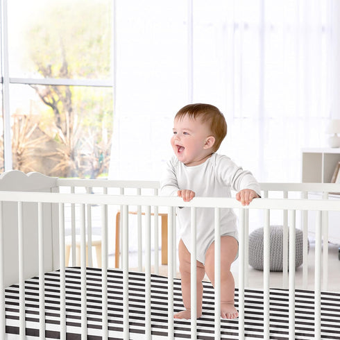 Stylish Black and White Striped Fitted Crib Sheet for Baby or Toddler by Sweet Jojo Designs
