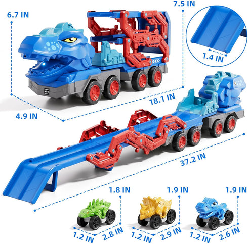 10 1 3-5 4-8, 9 3 4 5 6 7 8 in Dinosaur Truck Toys for Kids Toddlers Boys Dino Carrier Truck with Foldable Track