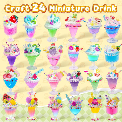 Cleboen Set, 24 8+, Mini Drink House DIY Toy Making Miniature Food Drinks, Resin & Clay Kitchen Play Food DIY Craft Kit