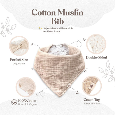 Mikito Set Organic Cotton Newborn Gift Box, Unisex Baby Gift incl. Muslin Lovey Comforter + Bandana Bib + Wooden