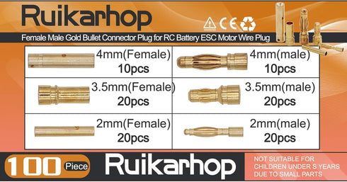 100PCS 2mm 3.5mm 4mm Female Male Gold Banana Bullet Connector Plug for RC Battery ESC Motor Wire