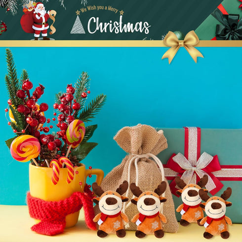 Liliful 16 Pack 8 Inch Stuffed Deer Toys, Xmas Plush Elk with Red Scarf, Animal Gifts for Boys Girls, Christmas