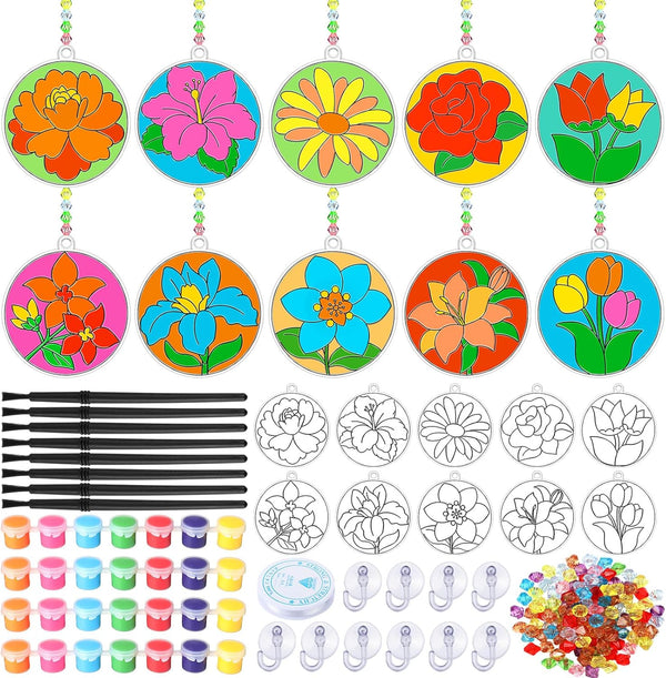 WinnerWhy 30 Sets Spring Flower Suncatchers Window Art Kits, Mother's Day Floral