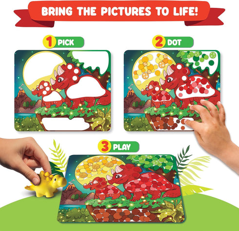 3, 4, 5, 6, 7 Dot Sticker Art Activity - Dinosaurs Dot Art, No Mess Crafts for Kids, Stocking Stuffers Toddlers, DIY