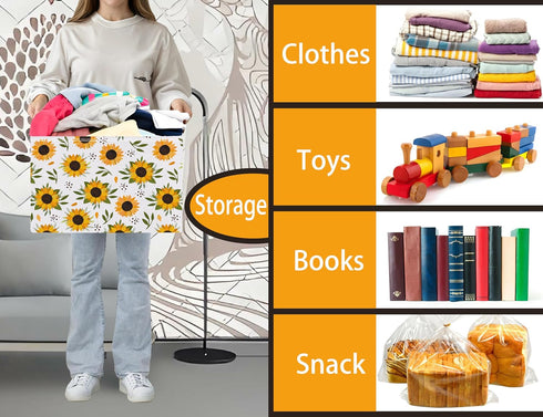 Sunflower Empty Gift Storage Basket Collapsible Canvas Baby Toy Bin Decor(Yellow)
