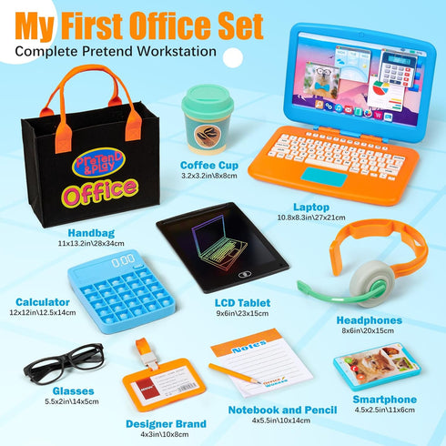 Cleboen Set Headset, 3-5-7 Pretend Play Home Office for Kids Toy Laptop Computer, LCD Writing Tablet, Pop Fidget