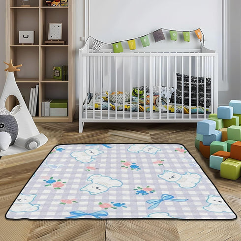 EtherSpher 50'' 50''gimnasio Cartoon Cute White Dog Plaid Large Non-Slip Baby Care Play mat for Floor Non-Toxic